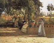 Silvestro lega In the wine bower oil on canvas